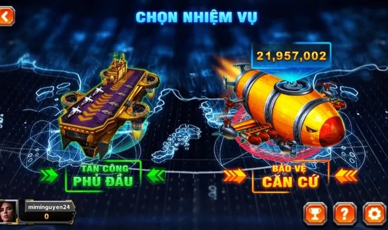 Chọn nhiệm vụ trong game Bắn Cá Đại Chiến B52 100Win