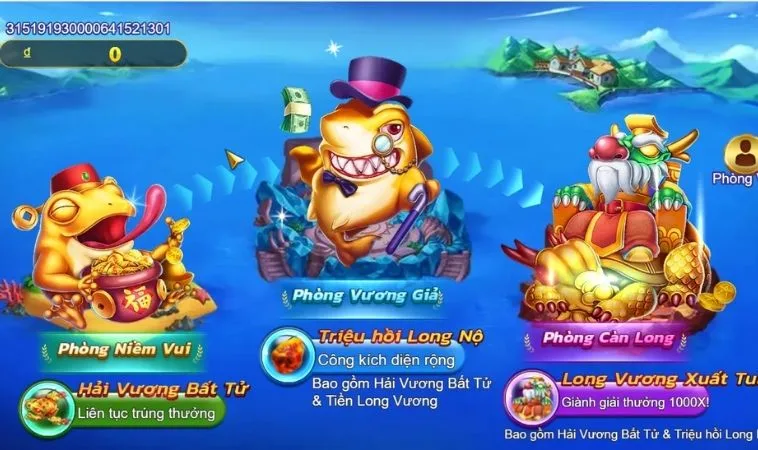 Các phòng chơi trong game Bắn Cá Royal Fishing 100Win