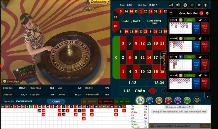 Giao diện chơi Roulette Nhà Cái 100Win