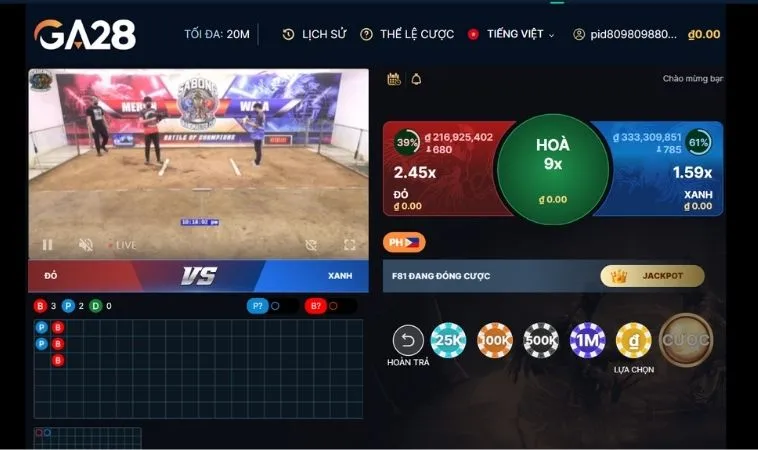 Các cửa cược tại sảnh Đá Gà GA28 Tại 100Win