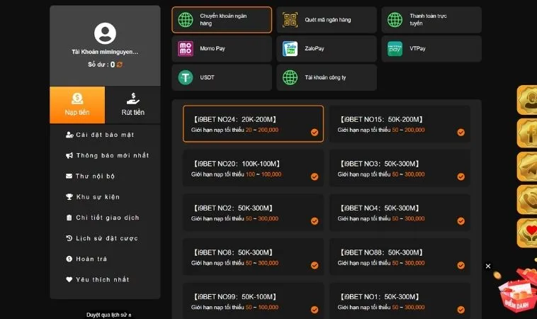 Các phương thức nạp tiền 100Win