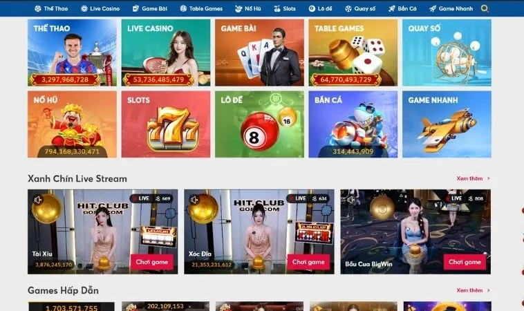 Giao diện trang chủ nhà cái 100WIN